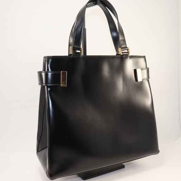 Gucci Vintage Black Leather Structured Tote Bag with Gold Hardware - Picture 1 of 8